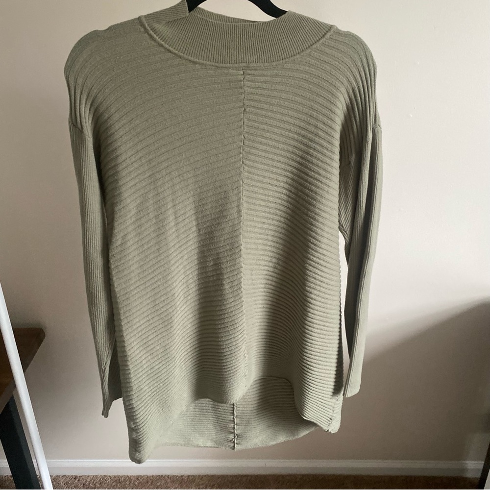 Ophelia Roe Light Green Mock Neck Ribbed Sweater